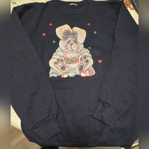 Vintage 90s Authentic Sweatshirt Cottage Core Dark Navy Blue With Hearts